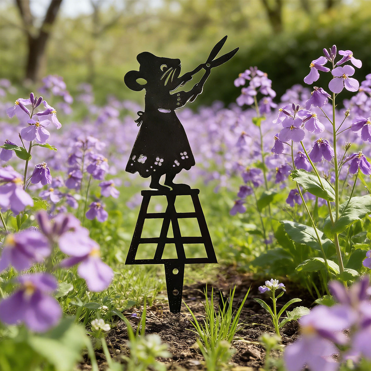 Essential Gardening Tools - Black Silhouette Line Metal Garden Column,