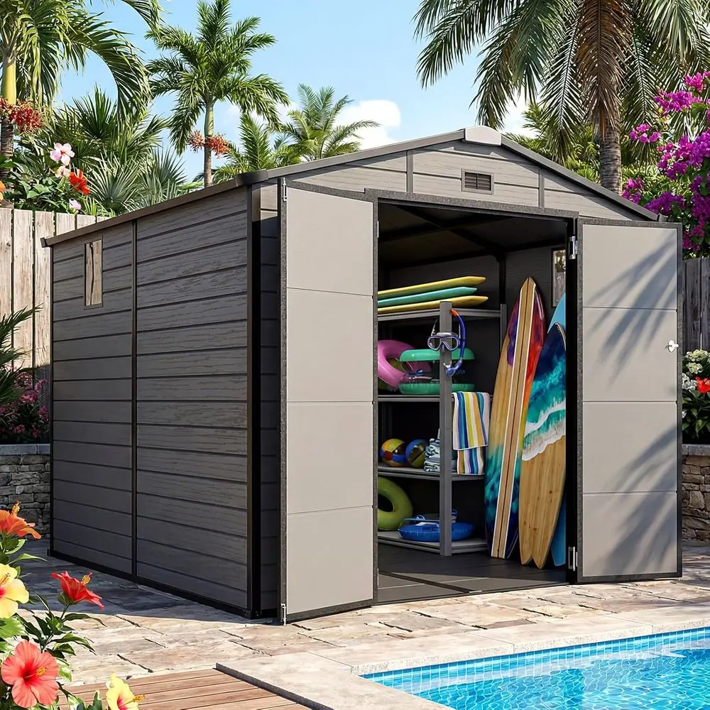 8x8 Outdoor Storage Shed with  - Gardening Tools Plastic recension och pris