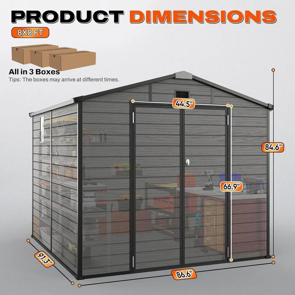 8x8 Outdoor Storage Shed with  - Gardening Tools Plastic recension och pris